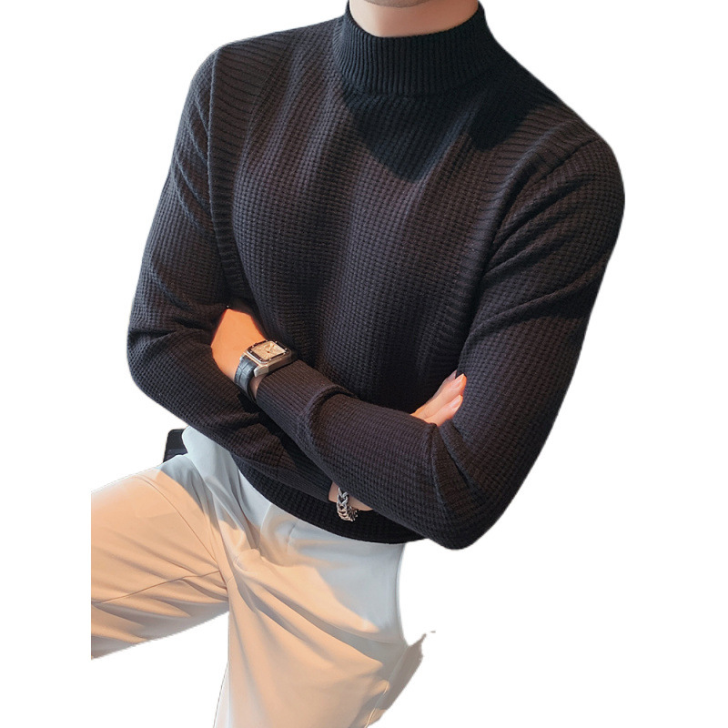 New Men's Half High Collar, New Interior Bottom Top, Fashionable, Casual, Handsome, Slim Fit Knitted Sweater, Designer Trendy Hoodie