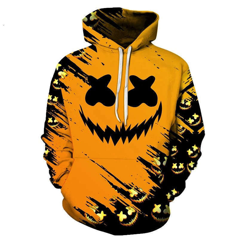 2024 Autumn/Winter 3D Digital Printed Pumpkin Halloween Series Men's Hoodie