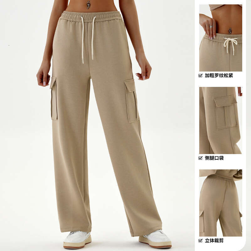 European American new women's workwear sports sweatpants, loose high waisted and thick ribbed elastic straight leg casual pants