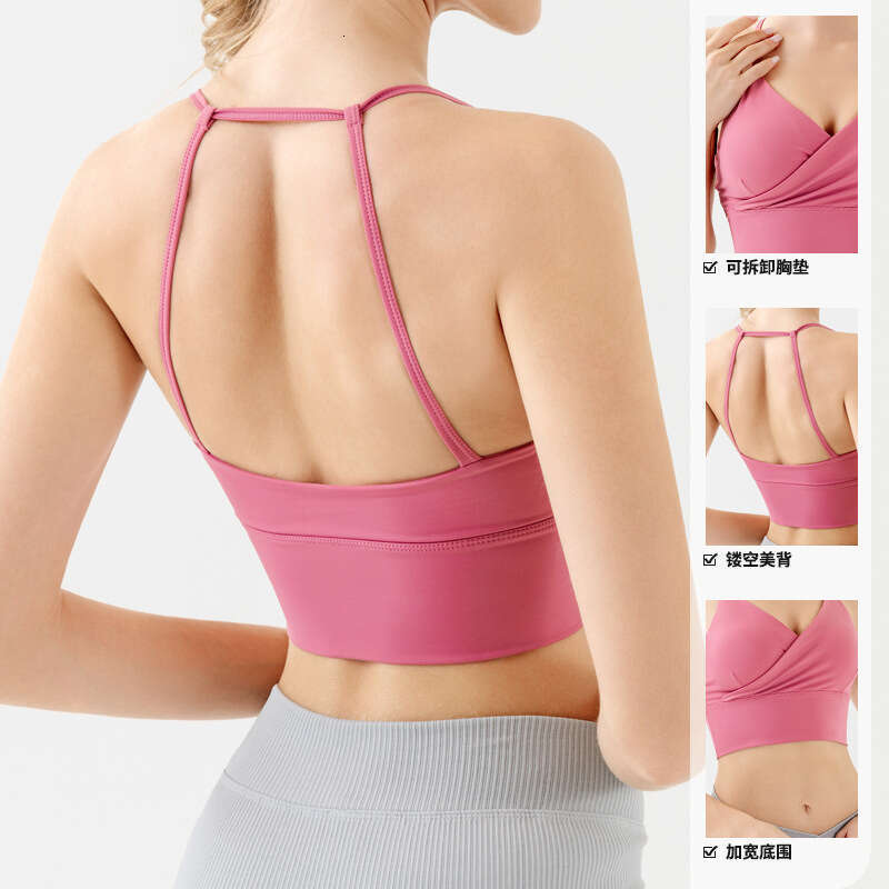 European and American sexy backless with breast pads, pleated outdoor running sports bra, women's high stretch yoga bra