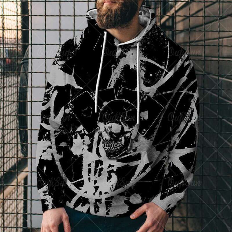 European American spring and autumn cool poker 3D printed men's trend hip-hop loose sports hoodie