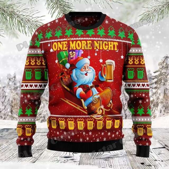 Autumn Winter Happy Beer 3D Digital Printing Ugly Christmas Men's and Women's Casual Round Neck Hoodie