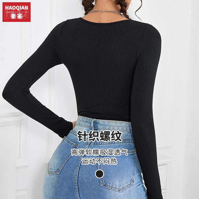 2024 New Fashion Women's Seamless Knitted Ribbed Long Sleeve Tight Sexy jumpsuit with Versatile Style