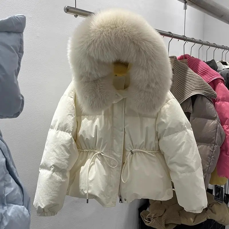 2024 Winter Big Fur Collar Cotton Down Puffer Jacket Womens Loose Thick Strawing Snow Parka Warm Overcoat 241120