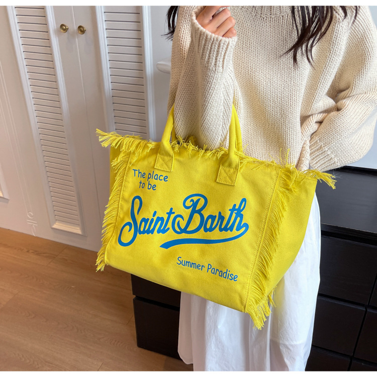 bags Shoulder Bag European American Beach Large capacity Handmade Fringed Denim Printed Tote 50*21*33cm