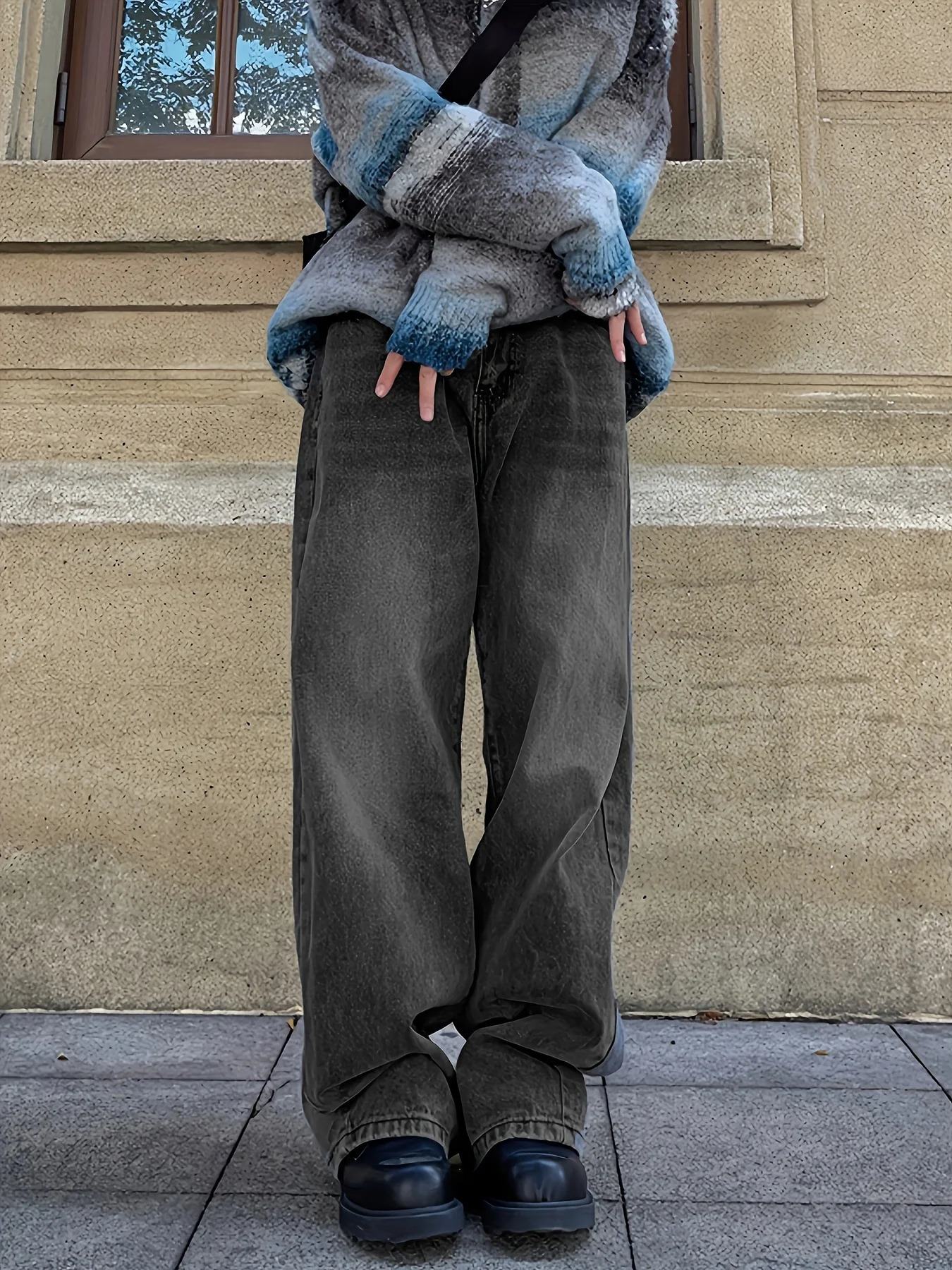 High waisted streetwear bag Trouser womens straight wide leg pants casual straight jeans 241122