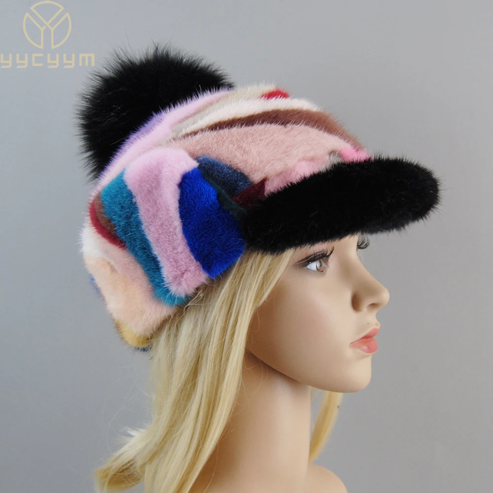 2024 Arrival Mink Fur Hat Women Colorful Winter Warm Real Beanie cap Wholesale Bonnets Fashion For Female 241125