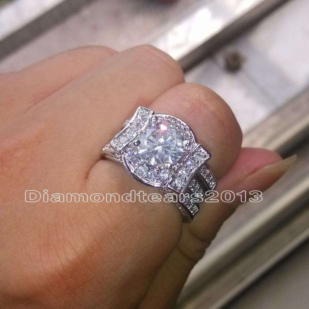 14kt Gold Filled Wedding Ring Set: Round Cut Simulated Dia CZ Bridal Jewelry 9afa