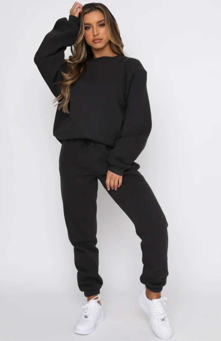 Autumn And Winter Solid Color Round Neck Pullover Pants Women's Fashion Casual Long Sleeve Sweater Set New Product