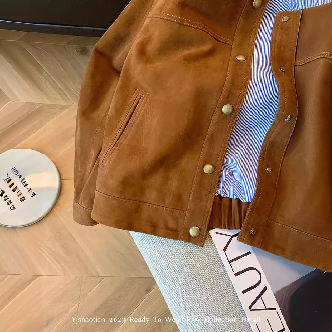 Brown Suede Maillard For Women's Autumn Winter Design Sense, Loose And Casual Short Jacket Top
