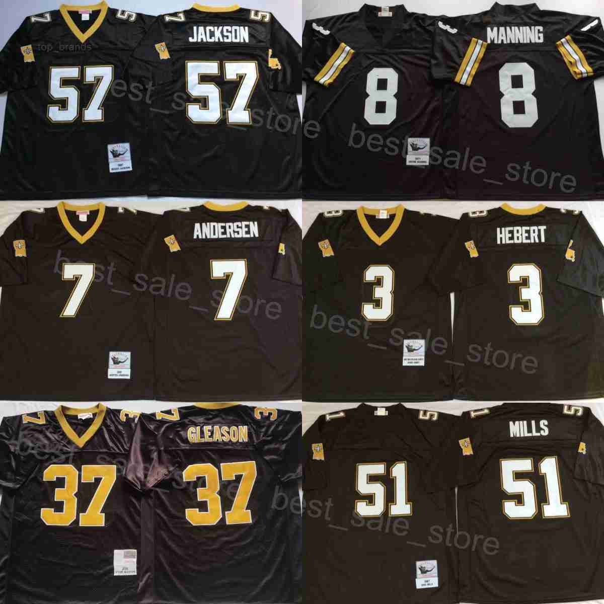 1971 1987 Retro Saints Vintage Jerseys Football 1991 2004 Throwback 57 Rickey Jackson 7 Morten Andersen 3 Bobby Hebert 51 Sam Mills 8 Archie Manning 37 Steve Gleason