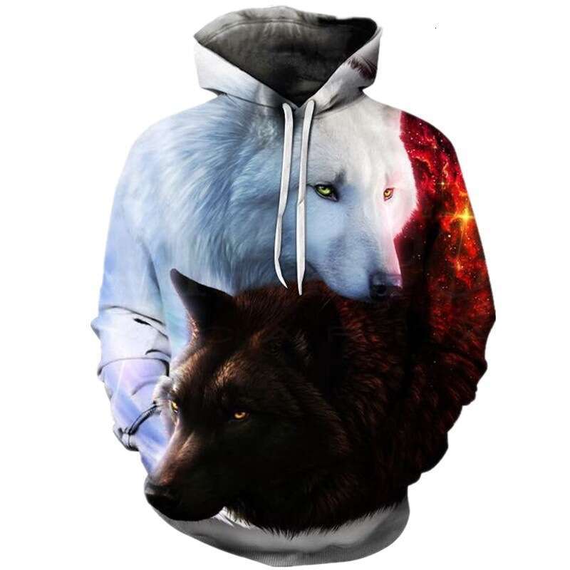 New men's autumn long sleeved European and American street round neck sweatshirt, 3D wolf print casual sweatshirt for men