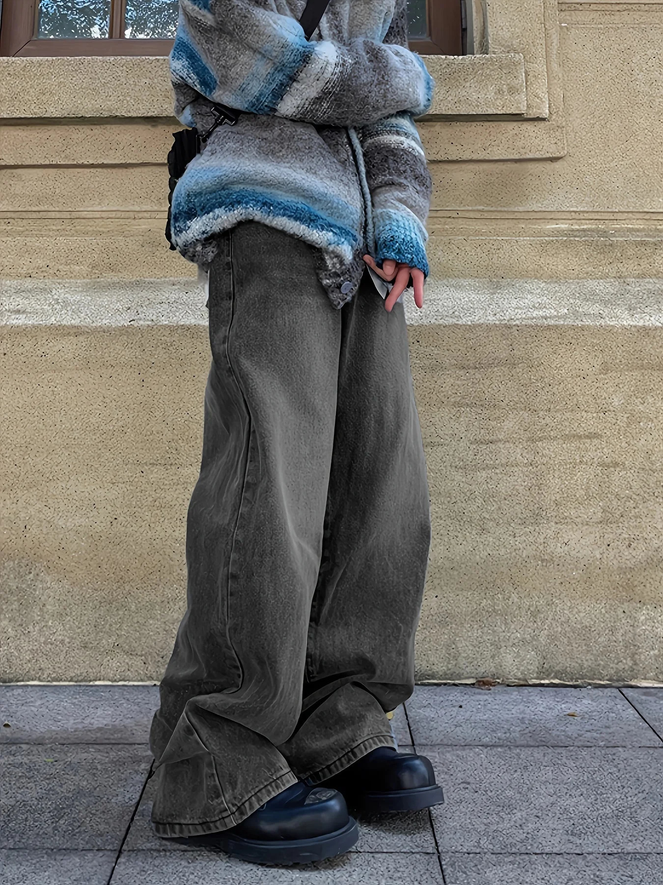 High waisted streetwear bag Trouser womens straight wide leg pants casual straight jeans 241122