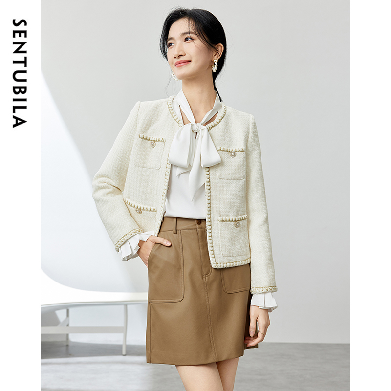 SENTUBILA Women's French Tweed Autumn Winter Cotton Long Sleeve Short Outerwears 2024 New In Coats & Jackets 143W56767x