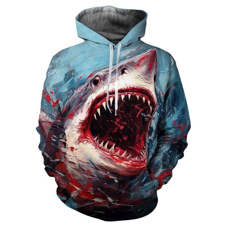 2024 Autumn/Winter 3D Digital Shark Pattern Series Loose Hoodie Printed Men's and Women's Couple Hoodies
