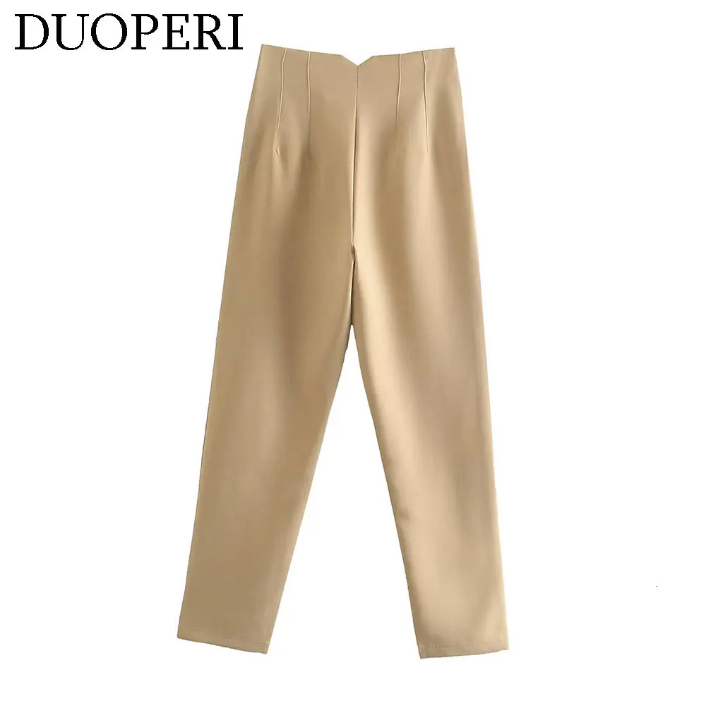 DUOPERI Women Fashion Solid Basic High Waist Trousers Chic Female Office Lady Casual Business Workwear Long Pant 241121Z