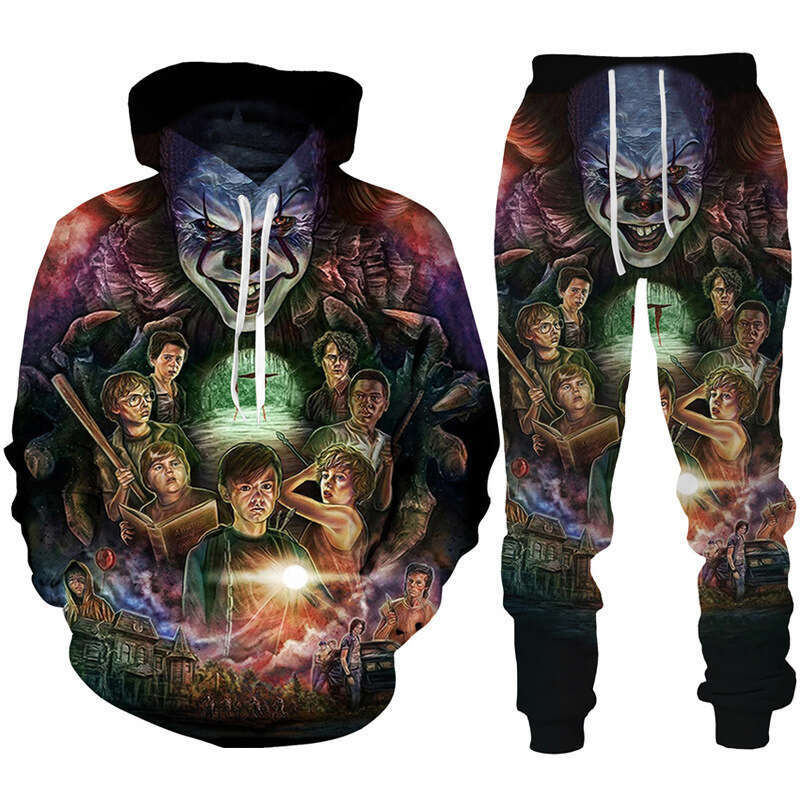 Joker 3D Digital Printed Pants 2024 New Men's Hooded Casual Sweatshirt Set