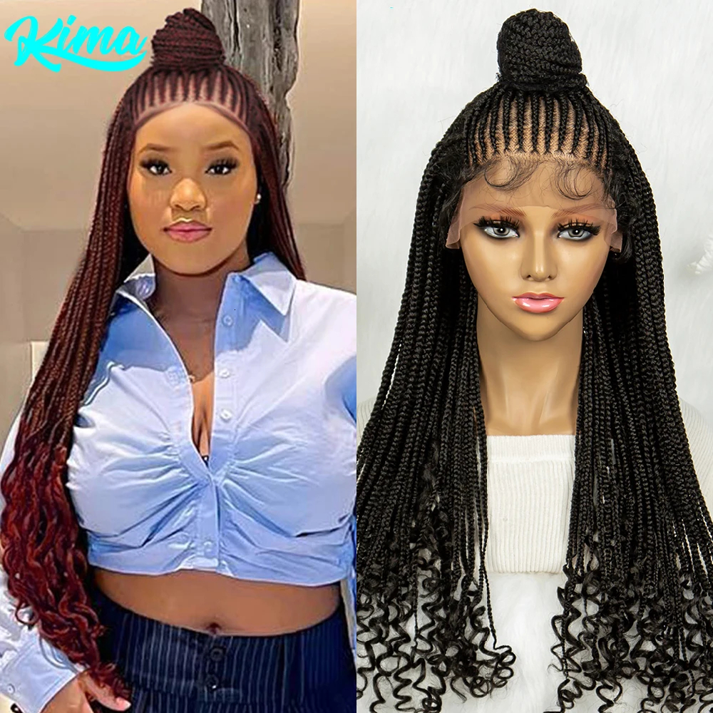 Kima Synthetic Wigs Updo Braided Lace Front Wig Curly End With Baby Hair For Black Women