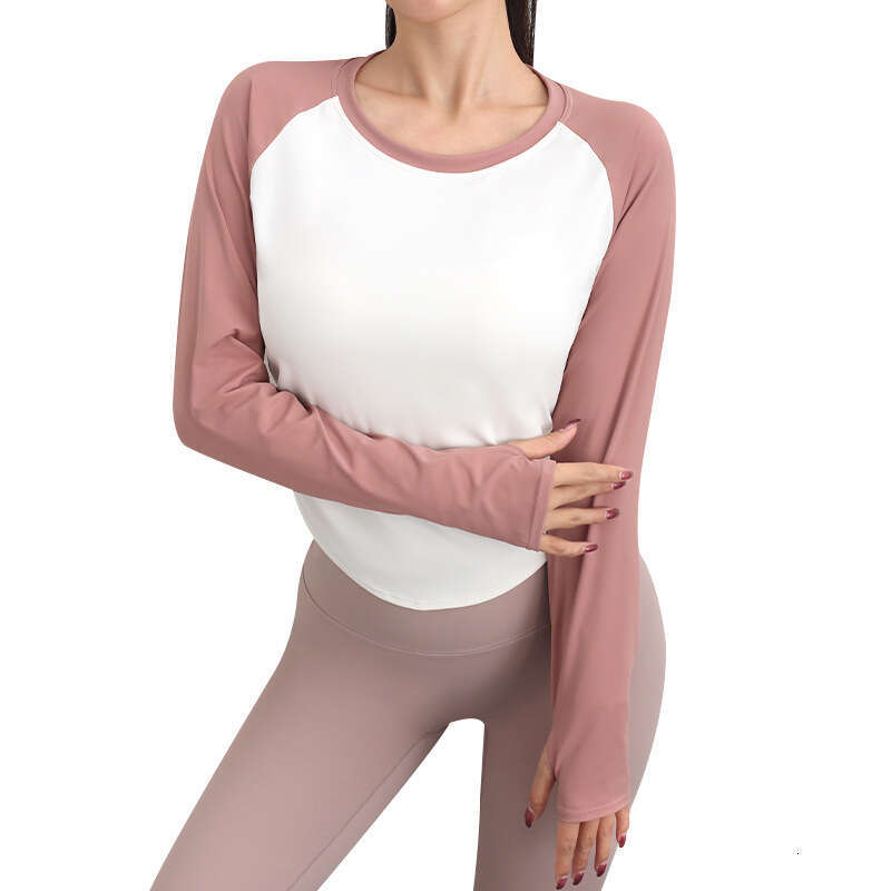 2024 yoga suit patchwork color blocking premium top, quick drying running tight fitting slimming sports top long sleeved