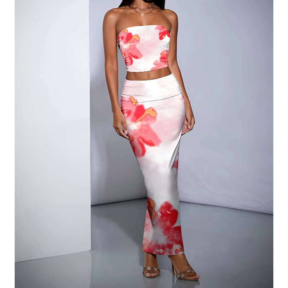 2024 Fashion Flower Printed Multi Color Temperament Slimming Set with Skirt Mask and Hip Wrap