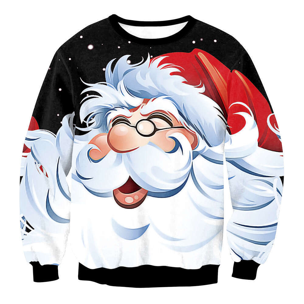 2024 new Christmas reindeer 3D digital print round neck casual men's and women's hoodie loose fit