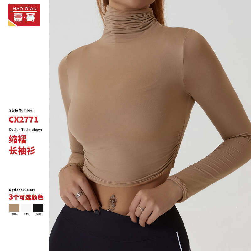 European and American 2024 new yoga long sleeved base shirt short high neck autumn clothes women's exposed navel sports top