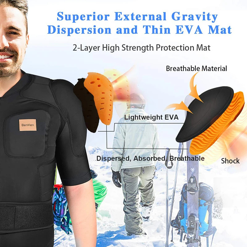 Benken Ultralight Protective Gear Outdoor Skiing Anti-Collision Armor Spine Back Protector Sports Shirts Black