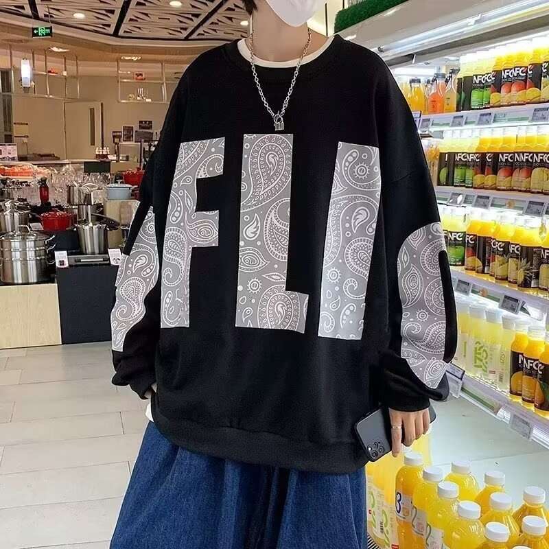 Autumn and winter men's Korean version new loose top Hong Kong style trendy round neck casual hoodie