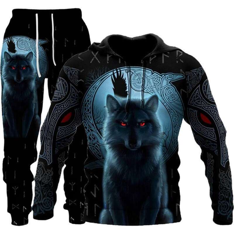 2024 European and American new set 3D animal print hooded men's trendy casual sweatshirt