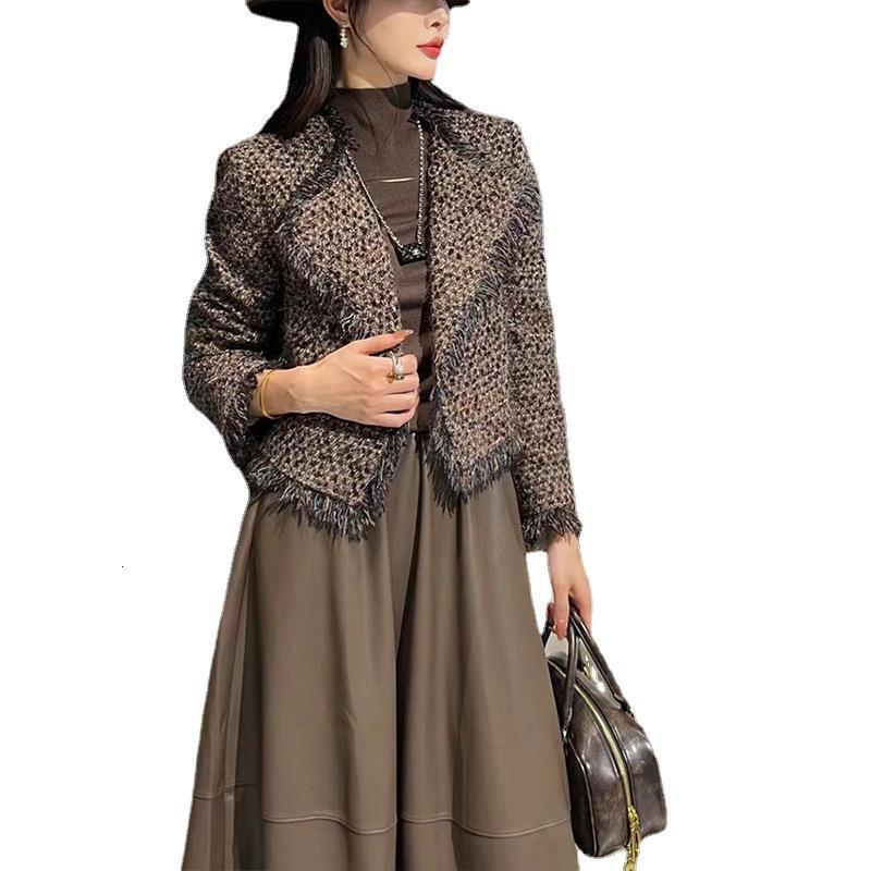 Wool + Skirt, Burr Edge Suit, Spring Women's Tweed Short PU Skirt Set Coat Women Winter Jacket