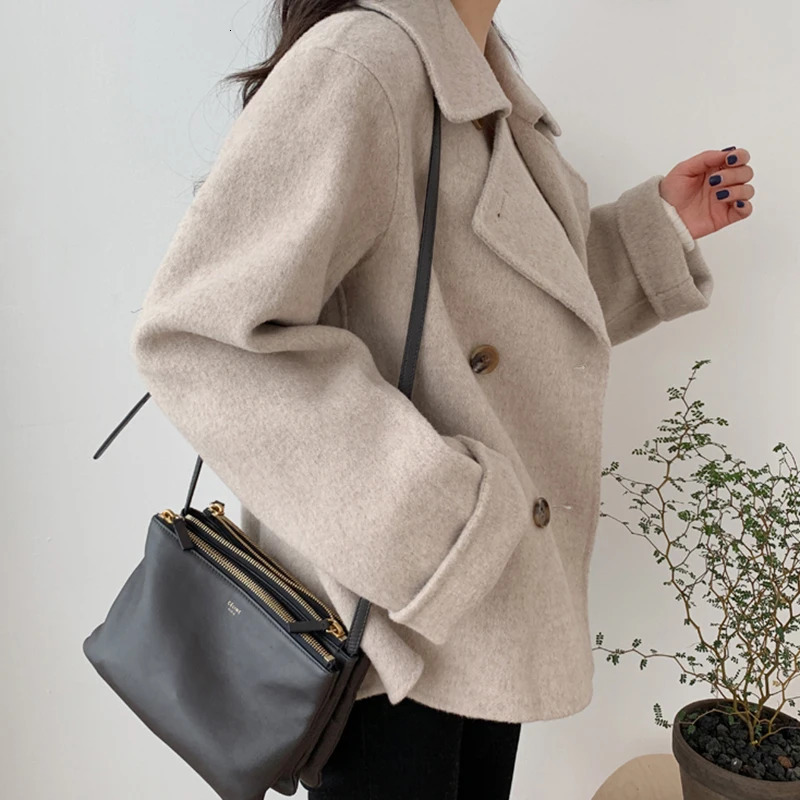 Autumn Winter Double Breasted Woolen Coat Women Korean Style Turn Down Collar Wool Jacket Woman Solid Colort Thick Coats Ladies 241121
