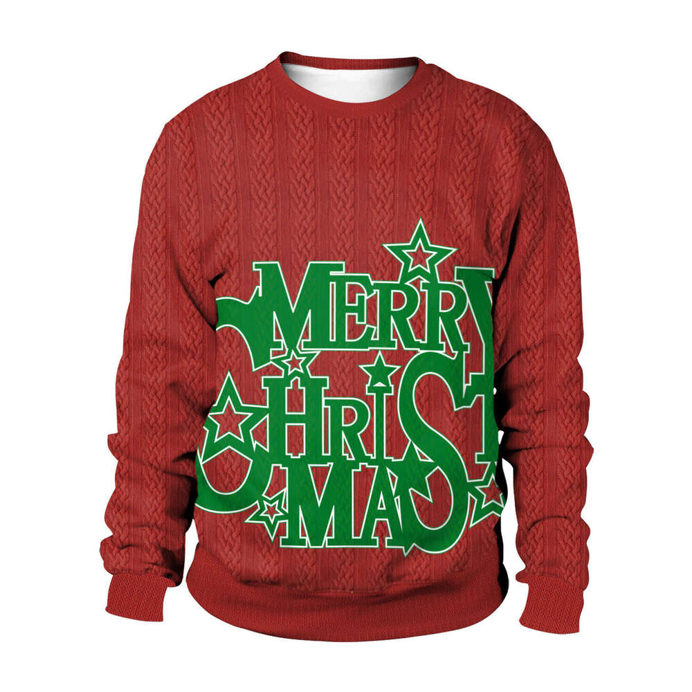 Merry Christmas 3D printed round neck sweatshirt for autumn winter 2024 European and American women's clothing