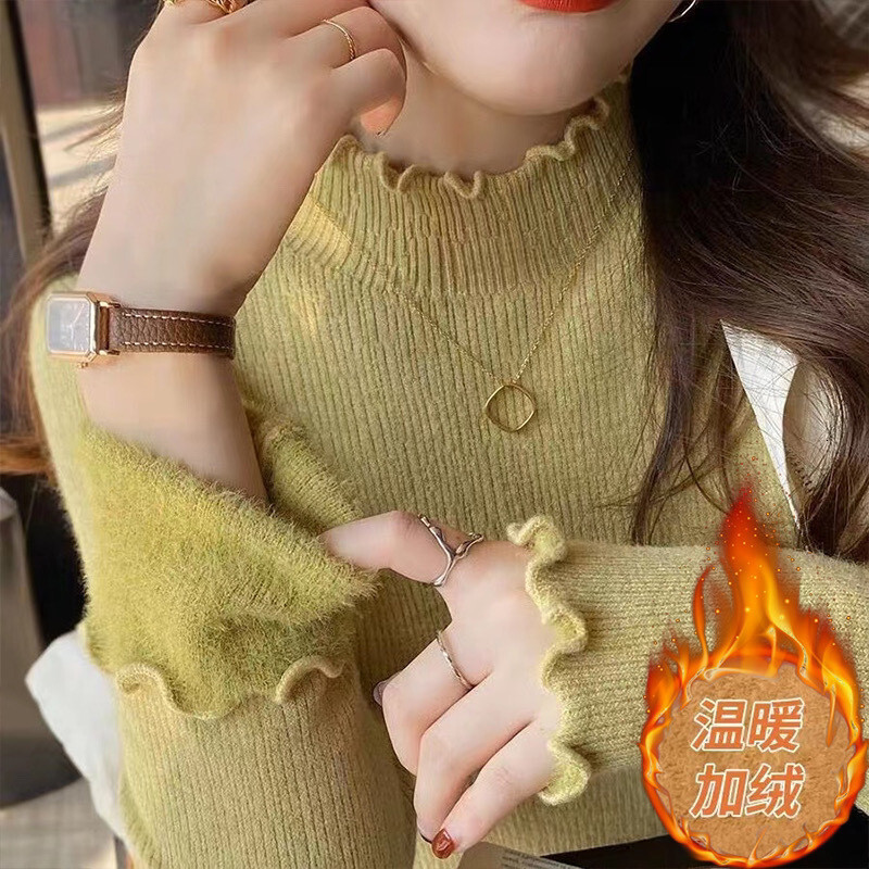 The new winter collection adds a thick one-piece velvet sweater for women, featuring a semi high collar and wooden ear lining with a stylish designer 