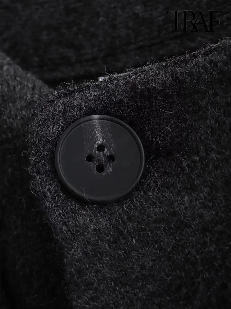 TRAF Womens Fashion Fall and Winter Comfortable Casual Coat Knitted Loose Warm Asymmetric Elegant Split Jacket 241121