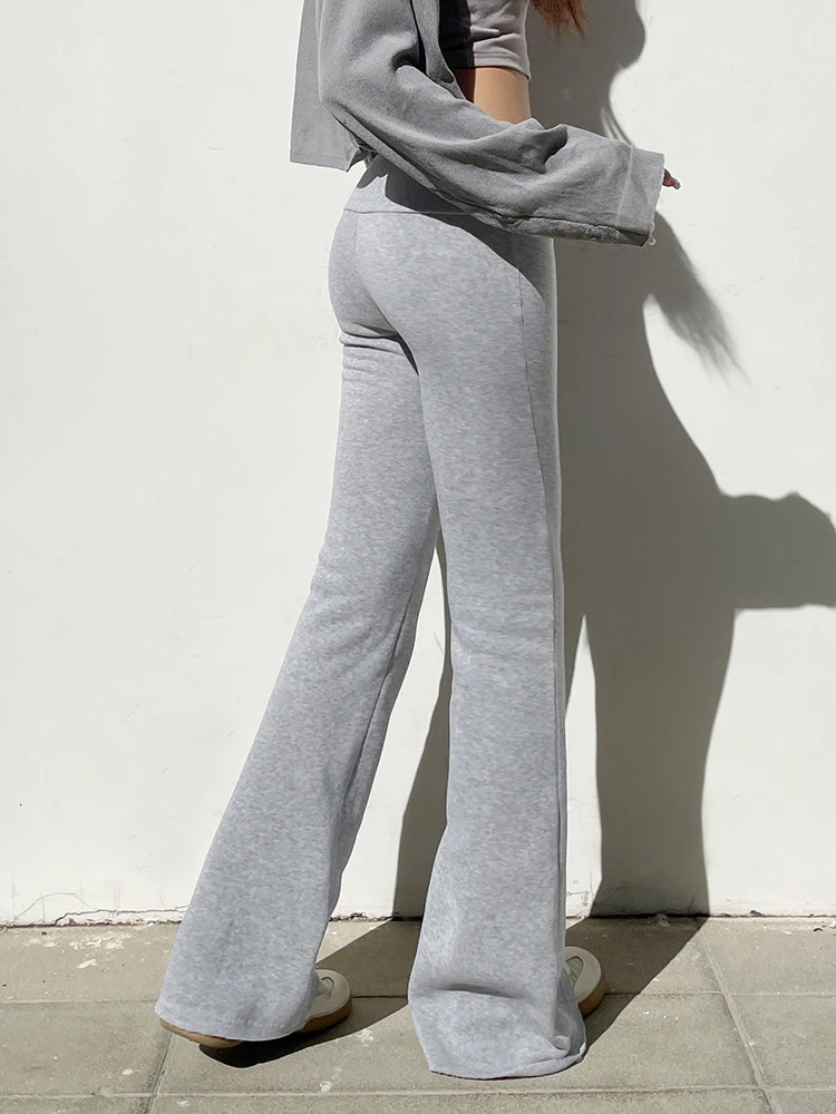Gray Slim Low Waist Casual Sweatpants For Women Black Solid Simple Basic Flared Pants Sports Jogging Trousers 241121Z
