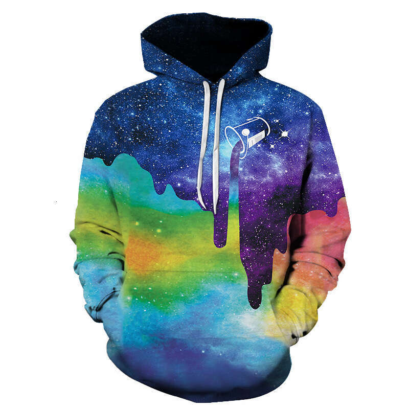 2024 autumn winter graffiti painting 3D digital printing trend men's and women's hooded casual hoodie loose fit