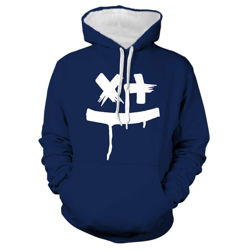 Autumn and winter men's quirky 3D printed smiley face pullover long sleeved hooded sweatshirt