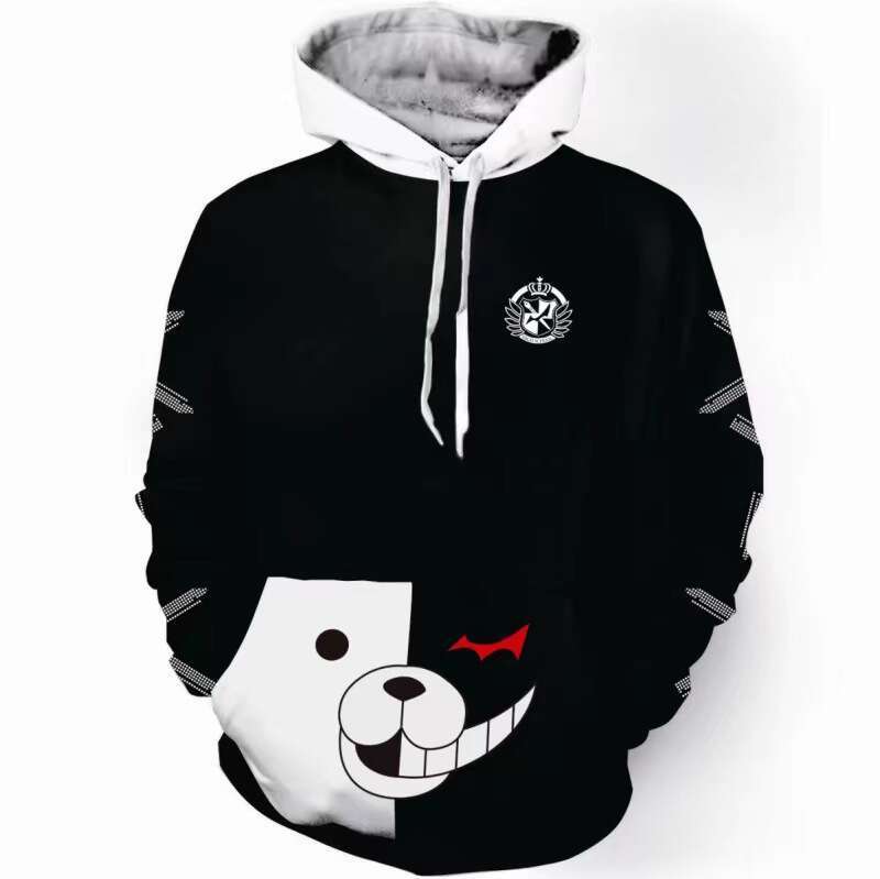 2024 Autumn/Winter New Men's Women's Trendy Bullet Theory Breaking Black and White Bear 3D Digital Printing Hoodie Coat
