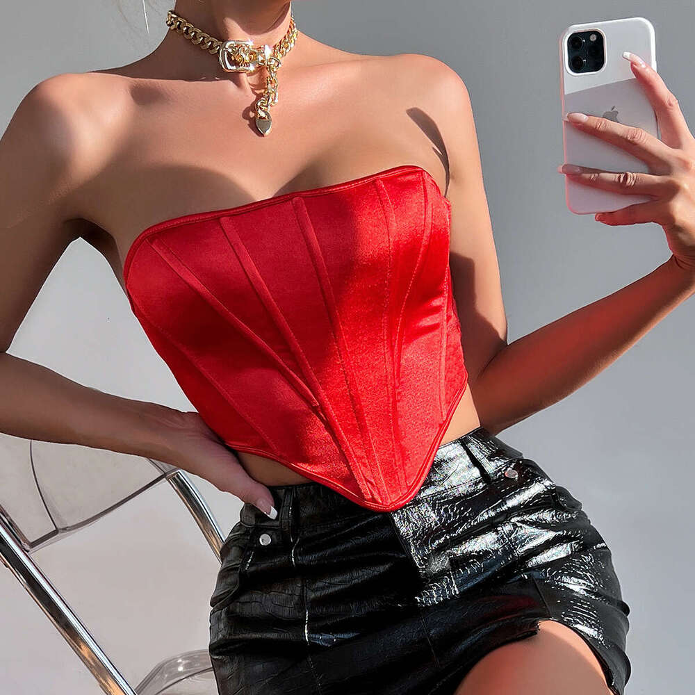 Bright face strapless diamond navel, exposed back fishbone waist, chest wrapped vest 385