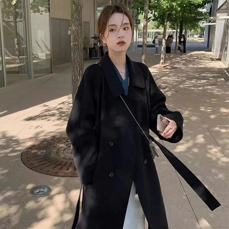 Stylish Fashionable Mediumlength Woolen Overcoat For Women 2023 Autumn Winter Arrival Trendy Kneelength Wool Jacket 241121