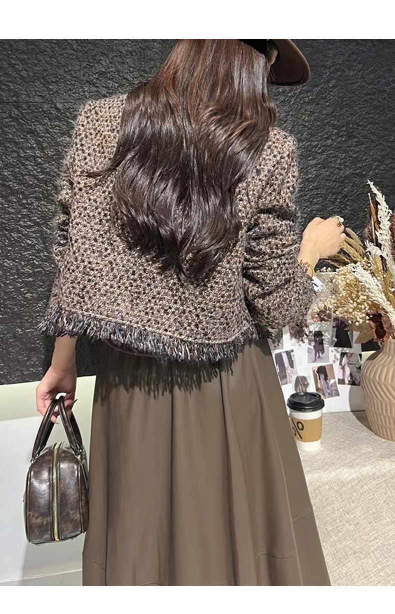 Wool + Skirt, Burr Edge Suit, Spring Women's Tweed Short PU Skirt Set Coat Women Winter Jacket