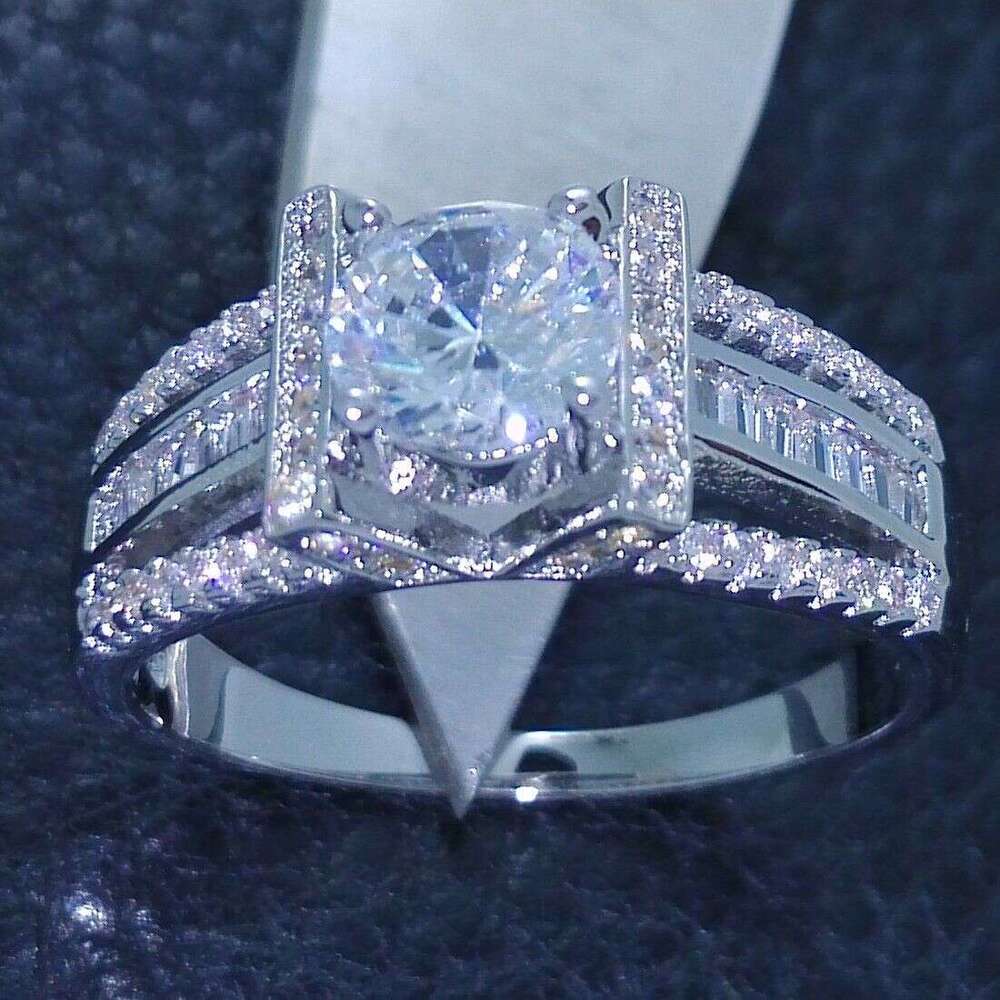 Stunning Sterg Sier White Topaz Gem Womens Wedding Ring Free Shipping Sizes 5-9