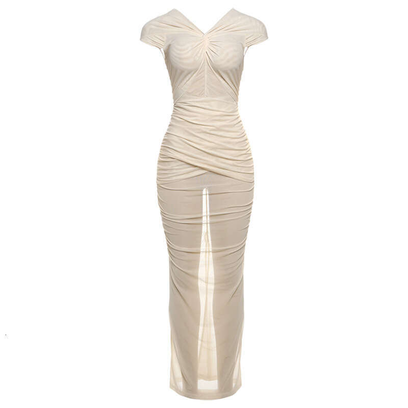 Wind 2024 Winter New Women's with Sexy V-neck, High Waist, Slim Fit, Hip Wrapping, and Split Dress