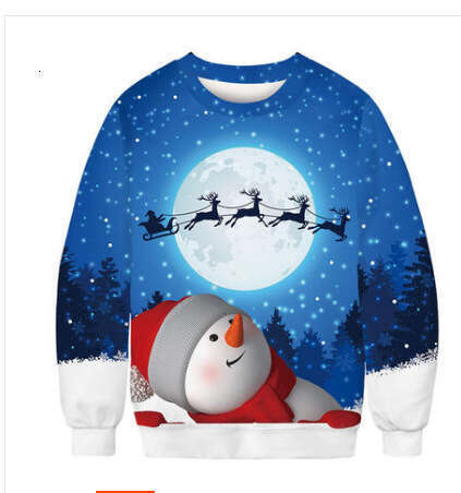 2024 Christmas New Long Sleeve Snowman 3D Digital Printed Casual Round Neck Sweatshirt