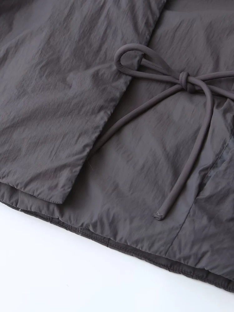 ZBZA Women Tiebelt Kimono Cropped Jacket Coat Stand Collar Elastic Cuffs Loose Asymmetric Fall Winter Chic Overcoat 241125