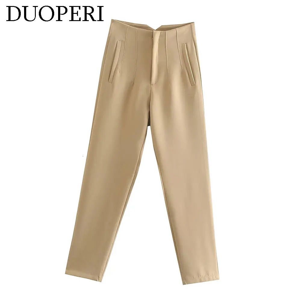 DUOPERI Women Fashion Solid Basic High Waist Trousers Chic Female Office Lady Casual Business Workwear Long Pant 241121Z