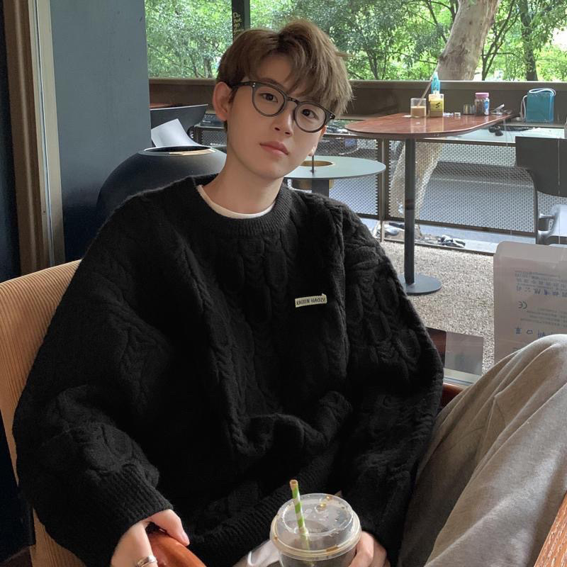 New Simple Round Neck Men's New Winter Fashion Brand Lazy Style Loose Fried Dough Twisted Designer Sweater