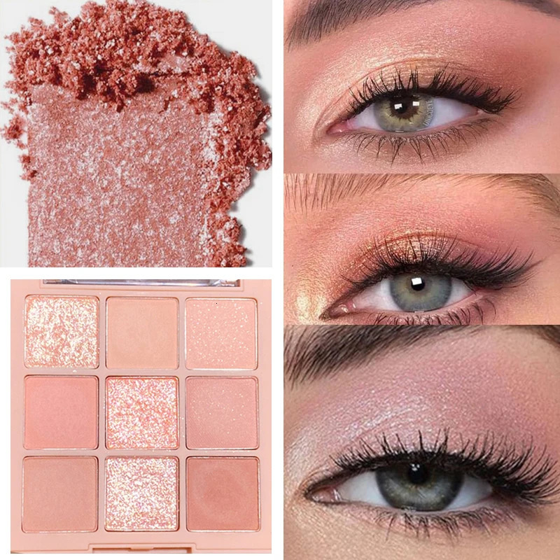 9 Colors Eyeshadow Palette Beauty Pearlescent Shiny Sequins Eye Shadow Matte Glitter Long Lasting Pigment Makeup 241118