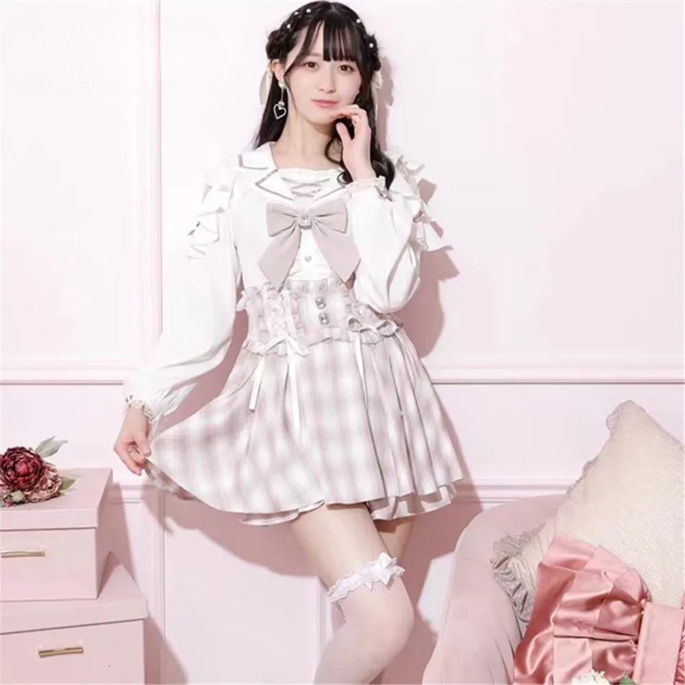 Original Mine Shirt Female Lolita Girls Sweet Cute Bow Lace Navy Collar Long-Sleeved Top Shirts Autumn New Blusas Mujer
