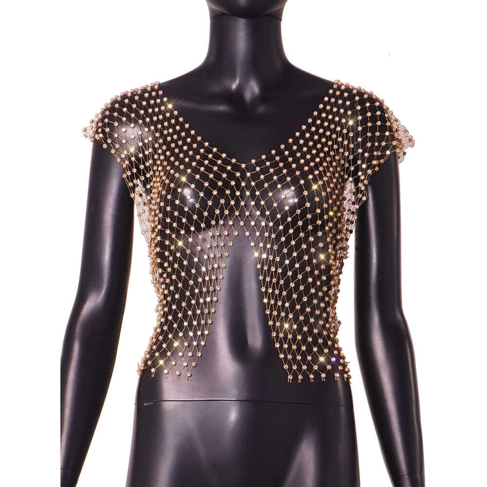 Water Fishing Net 2023 Summer New Style Mesh Flash Diamond Women's Sleeveless Tank Top L21157